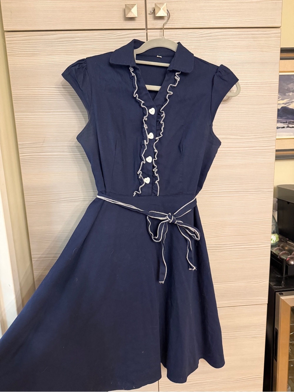 Modcloth Navy Blue Retro Heart Button Pin Up Dress